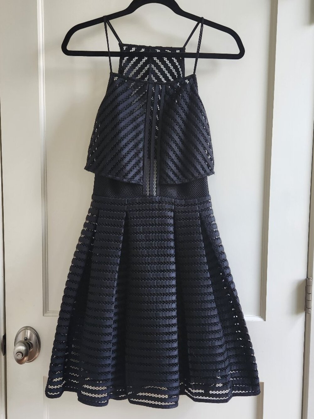 Ark & Co Black Mesh Eyelet Dress Open Back Layered Fit Flare Party Dress Size S